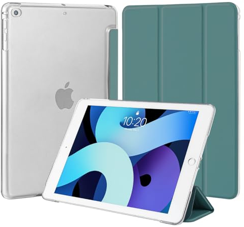 4UBonLife Hülle für iPad 6./5. Generation 9,7 Zoll 2018 2017, auch für iPad Air 1/2, Schlanke Ständer Schutzhülle mit Hart PC Transluzente Rückseite Schale, Stoßfeste Smart Case Cover, Nachtgrün