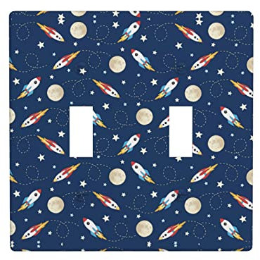 Rocket in Space Print Stunning Dual Action Switch Decorative Wall Plate – Full Frontal Printed Design for Residential and Commercial Spaces