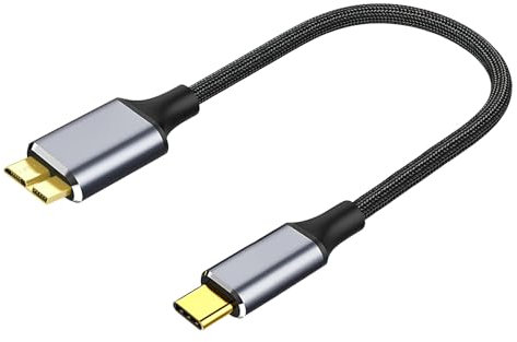 Hard Drive Cable 0.25m Short USB C to Micro B USB 3.1 5Gbps High-Speed Type C to Portable External Hard Drives Cord Braided for WD Seagate Westgate Toshiba Samsung M3 Galaxy S5 Camera (0.25m)