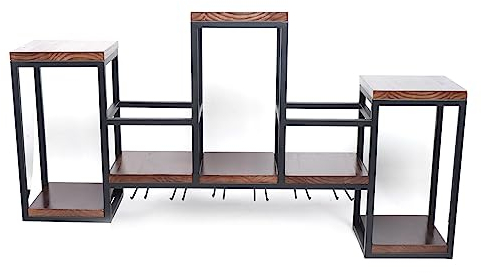 Kanbihao Scaffale da parete in metallo, per bottiglie di vino, in legno, per bottiglie di vino, creativo, con porta bicchieri, retro