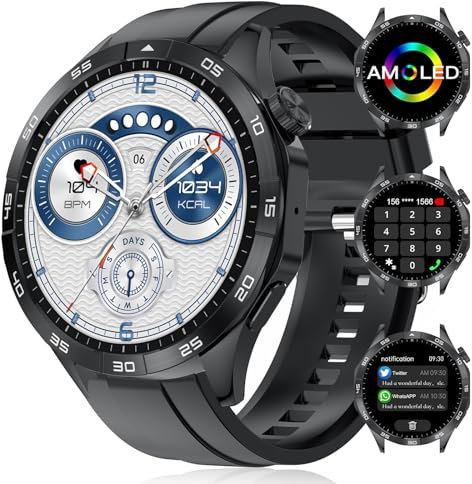 YYKY Smartwatch da uomo e da donna con funzione telefonica, AMOLED da 1,43, con allarme SOS Call/anti-perdita/serratura combinata/mercato azionario/frequenza cardiaca/schermo sempre visibile/monitor