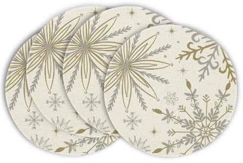 Artoid Mode Gold Schneeflocken Weihnachten Runde Platzsets 4er Set, 37cm Winter Xmas Tischset Platzdeckchen Küche Party Deko