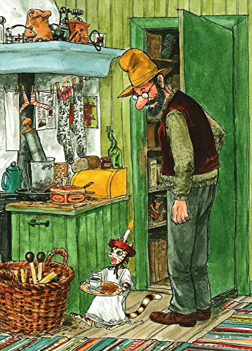 Postkarte Pettersson und Findus: Findus mit Lucia-Maskierung