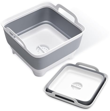 anneratteryer Bassine Pliable Linge, Bassine Retractable Linge, Bassine Pliable Camping avec Anse, Rangement De Cuisine pour Économiser De l'espace Convient pour La Maison Et Le Camping Gris/Blanc