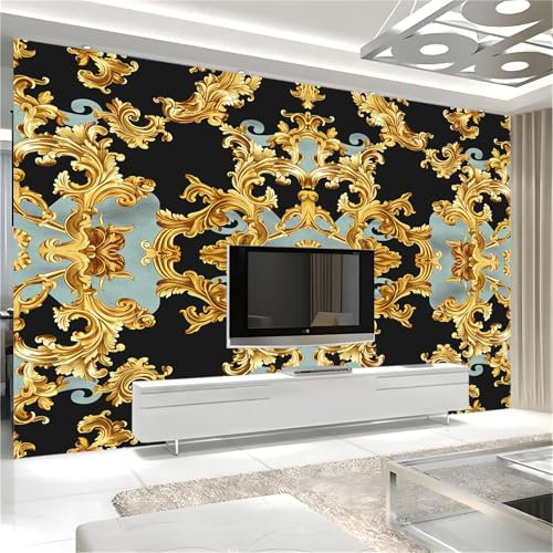 Générique Peinture Murale Imprimée En 3D Baroque Papier Peint Photo Intissé 200 x 140 cm Adapté À La Du Salon De La Chambre À Coucher De La Chambre D'Enfant Or Papier Peint Mural Moderne Décoration