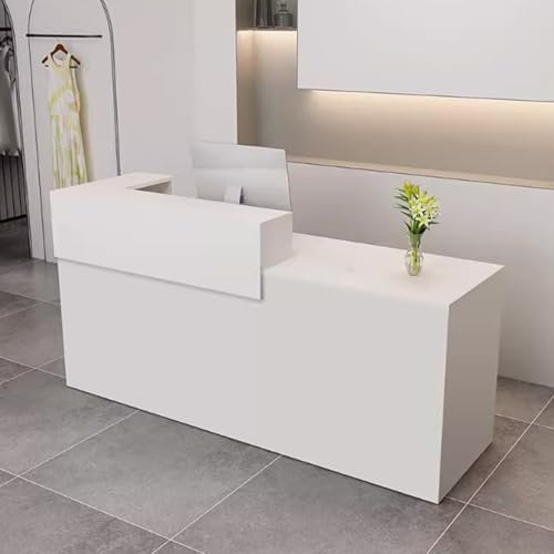 Rezeptionstrese, Rezeptionstheke, Einzelhandelstheke für Kasse, Büro, Empfangstrese, Schreibtisch, mit Schubladen, 150 x 60 x 100 cm, Weiß