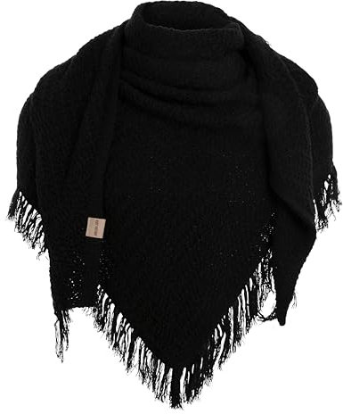 KNIT FACTORY - Dreiecksschal Amber - Damen Strickschal mit Wolle - Umschlagtuch für den Herbst und Winter - Winterschal - Dreieckstuch - Hochwertige Qualität - XXL Schal - 190x85 cm - Schwarz