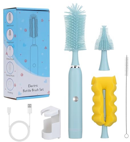 Aytop Multifunctional Cleaning Set - Electric Bottle Brush with Nipple, Straw, Spong Brushes - 4 Speed 360° Rotating Cleaning for Baby Bottles