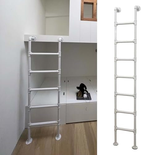 Hochbett Leiter Schwarz-weiße Leiter für Etagenbetten/ Innenausstiegsleiter für Den Keller, Individuelle Fluchtleiter für Fensterschacht, Dachbodenleiter mit Stufen, 100-180 Cm Hoch(White,110cm/43)