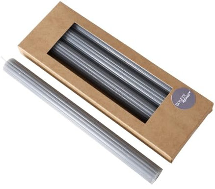 ReWu Stabkerze mit Rillen 4er-Set Rillenkerze Echtwachs Tafelkerzen Echtwachskerzen Haushaltskerzen Spitzkerzen Kerzen Farbig - Grau