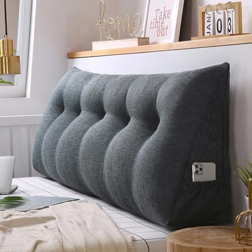 120*50*20cm Rückenkissen,Dreieckigen Kissen,Lendenkissen,Abnehmbarem | Keilkissen für Bett und Sofa geeignet, Kissen mit waschbarem Bezug und praktischem Seitenfach,Dunkelgrau
