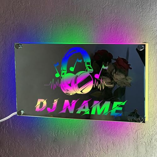 Personalized DJ Name LED Mirror Light Custom Music Neon Sign DJ Player Mirror Led Light Up Sign DJ Earphones Wall Hanging Mirror Decor Music Player Wall Art Sign Music Gifts for Christmas,Style 2