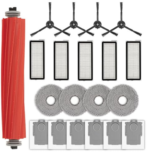 (20 Pack) Q Revo S Replacement Parts Accessories Kit for Roborock Qrevo S, Qrevo Pro, Qrevo MaxV, QRevo Plus Robot Vacuum, 1 Roller Brush, 4 Black Side Brushes, 6 Dust Bags, 5 HEPA Filters, 4 Mop Pads