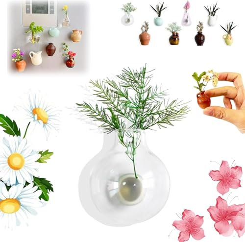 Mini Ceramic Vase Magnet - 3D Decorative Fridge Magnet for Refrigerator - Flower not Include