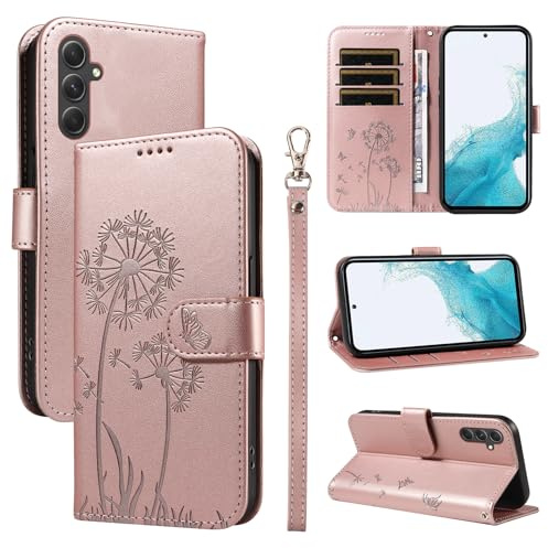 Bravoday Handyhülle für Samsung Galaxy A54 5G Hülle, Premium PU Lederhülle Klappbar Tasche Klapphülle mit Magnet Kartenfach Standfunktion Schutzhülle für Galaxy A54 5G, Roségold