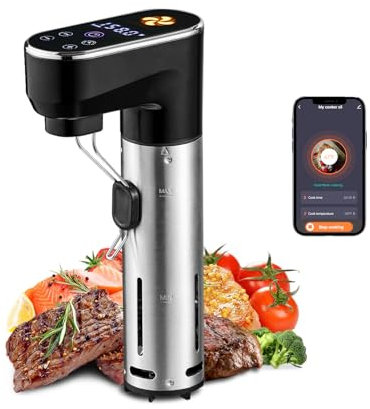 Outohomo Sous Vide Machine (WIFI), 1300 Watts, IPX7 Waterproof Immersion Circulators, Precision Cooker, Meat Cooker, Digital Temperature and Time Display Control, Ultra