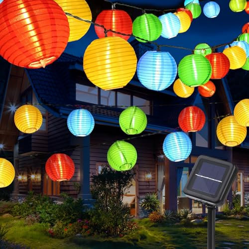 mizikuu 6M Solar Lichterkette Lampions Aussen, 30 LED Laternen mit Upgrade Solarpanel 8 Modi 800mAh Solar Hängelampe IP65 Wasserdicht Solarlichterkette für Garten Balkon Hof Hochzeit Terrasse Bunt