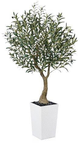 VeriNatural Olivier Artificiel 150 cm - Grande Plante Artificielle avec Pot Conique Blanc, Résistantes aux UV Fausse Plante - Décoration Maison, Bureau, Jardin, Extérieur Intérieur, VN137