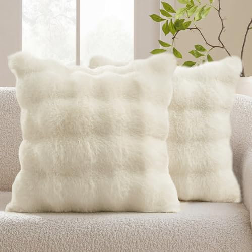 MIULEE Weihnachten Kissenbezug Beige 50x50cm 2er Set Künstlich Pelz Kissenbezüge Kuschelkissen Welle Kissenhülle Dekokissen Dekorative Weiche Zierkissen Sofakissen für Wohnzimmer Schlafzimmer Balkon