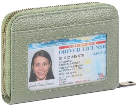 SENDEFN Portefeuille Femme Petit Format, Porte Cartes de Crédit RFID Blocage, Fermeture Eclaire, Court Porte Monnaie Femme Cuir Souple avec Fenêtres Transparentes pour Carte D'identité