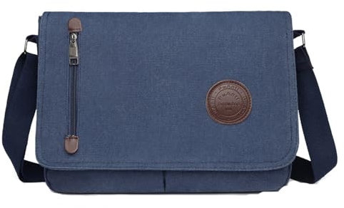 Generisch Umhängetaschen Damen Groß Stoff Canvas Messenger Bag Laptoptasche für Männer und Frauen für Schule, Arbeit und Reisen Umhängetaschen Damen (Blue, One Size)