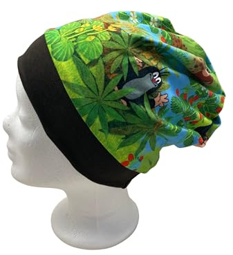 Beanie Mütze aus Baumwolljersey mit dem kleinen Maulwurf, freche Früchtchen, blau oder grün