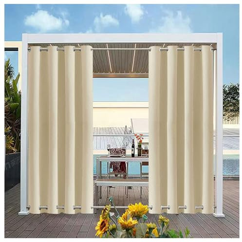 Mewkew Outdoor Vorhang Wetterfest Wasserdicht mit ösen Outdoorvorhänge Gardinen für draußen Garten Balkon Pavillon Aussen Outdoorvorhang Sonnenschutz Vorhänge TerrasseB192×H300 cm(2 Stück)