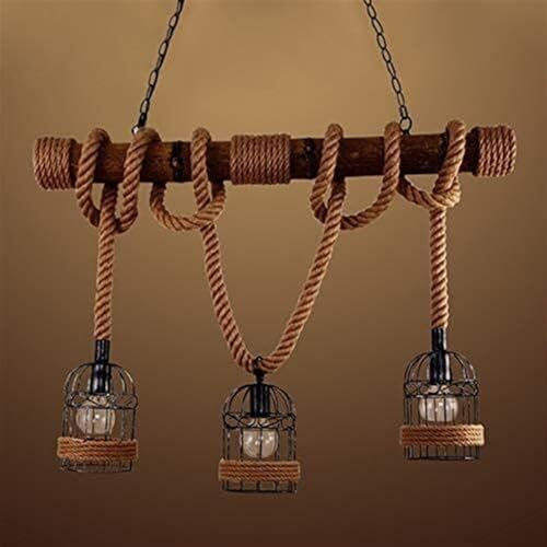 ZJHAHJY Industrielle Vogelkäfig-Inselleuchte, 3 Lichter, Pendelleuchte, Laterne mit Seilkäfigrahmen, nautische Schiffsleuchten, Seilleuchte, Holzdekoration, Vintage-Kronleuchter, Decken-Hängeleuchte