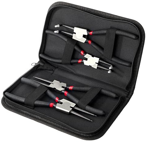 4 PCS Pinces à Circlips, Outil de Pince à Anneau Interne et Externe de 7, Pinces Droites et Coudes Adaptées au Ressort Pince C Clip à Ressort de Précision avec Sac de Rangement