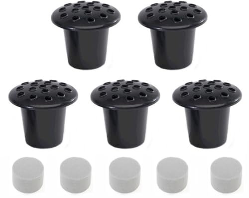 PACK OF 5 Grave Flower Vases with Lids – Black Round Memorial Cemetery Pot Inserts – Includes 5 Dry Floral Foam Discs to Hold Artificial Flowers Securely in Place – Ideal for Grave, Funeral, Memorial
