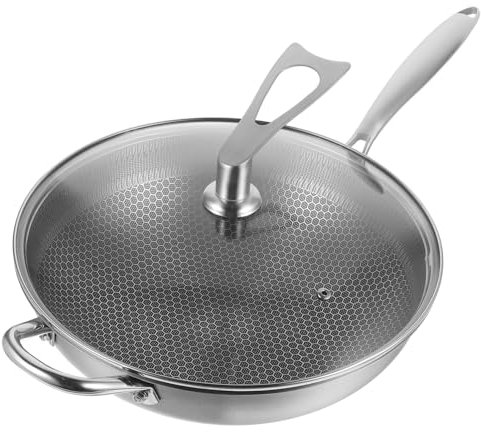 Alipis Edelstahl Wokpfanne Mit Wabenstruktur Und Deckel Bratpfanne Für Küchen Kochgeschirrzubehör Für Zuhause Alltagspfanne Zum Braten Geeignet Für Gasherd Und Induktion