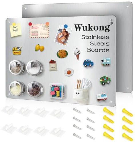 Wukong Tableaux Magnétiques Argentés 42 x 30 cm – Lot de 2 – Cadres en Aluminium – Surface Antirayures en Acier Inoxydable – Autocollants – Pour Bureau, Cuisine, Réfrigérateur