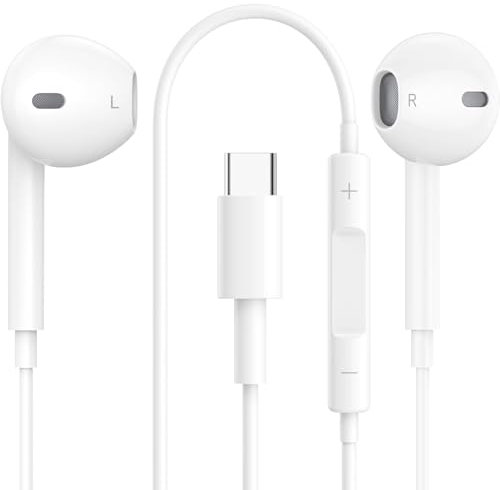 Auriculares USB C,Cascos iPhone 15/16 con Cable Cascos Estéreo HiFi con Micrófono y Control de Volumen, Tipo C In Ear Auriculares para Samsung S25 S24 S23 S22 Plus Ultra,Google Pixel
