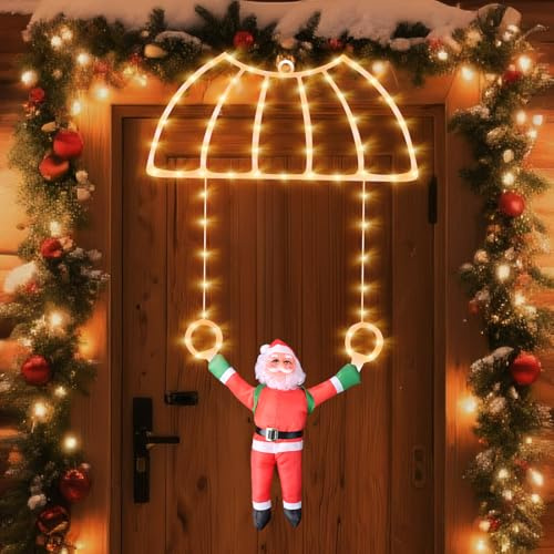 Bindokun Christmas Lights Outdoor, 35.4 x 19.7in Christmas Window Lights with with Santa Claus, 8 Modes USB Power Light Up Xmas Decorations with Hook for Outdoor Indoor Window Door Wall Garden Décor
