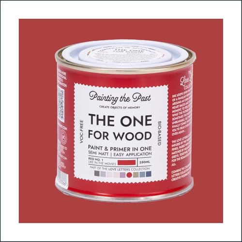 The One for Wood Paint & Primer 250ml Red No. 1 Like In The Movies | Semi Matt Finish, Bio-Based & VOC-Free Formula for Wooden Furniture & Surfaces | Durable & Easy Indoor Home Decorating