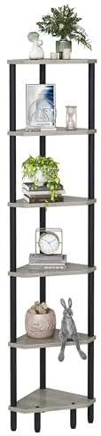 IRCPEN 6 Tier Corner Shelves, 66.5 Tall Standing Shelves, Narrow Display Shelf Stand, Modern Corner Bookshelf, Plant Stand, Corner Bookcase for Living Room, Bedroom, Bathroom, Oak LCS502Q