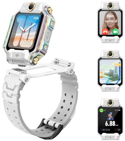 imoo X10 Montre Connectée pour Enfants, Appels 4G Vidéo/Voix et Traqueur GPS en Temps Réel, Doubles Caméras Séparées, Moniteur de Fréquence Cardiaque, Modes Sportifs avec kit d'accessoires(Blanc)