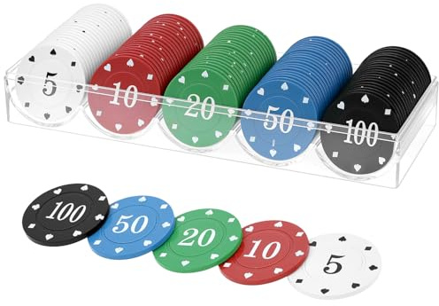 QWORK® Professionelles Pokerchip Set (100 Stück) für Poker und Blackjack,5 Farbige