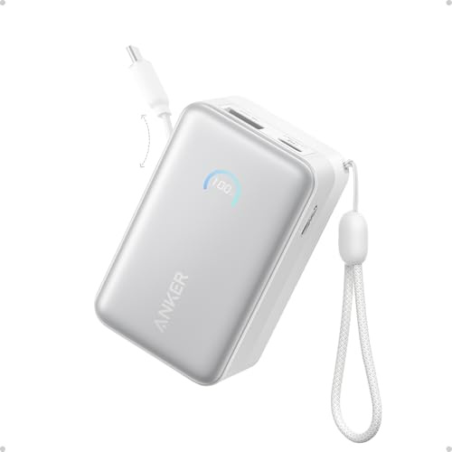 Anker Nano Power Bank, Tragbares Ladegerät 10000 mAh mit 0,7 m InstaCord einziehbarem Kabel, max 45 W Kompakter Akku, Smart-Display, für iPhone 16/17, iPad, Galaxy, Pixel und mehr