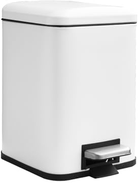 JM ·YIPENG Bathroom Bin with Lid, Small Pedal Bin, Bins for Bathroom, White | 6L, Toilet Bin with Inner Bucket, Stainless Steel Pedal Bin, Small Bedroom Bin, Soft Close Lid, Bin for bathroom, bedroom