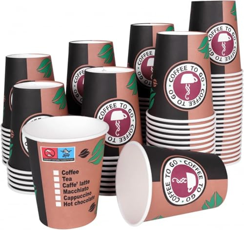 EURO DECO 1000 Gobelets en carton jetables biodégradables 180 ml / 7-oz, Très Résistant et Sans Fuite Idéal Café, Boissons Chaudes et Froides Idéal Entreprise (1000 pcs)