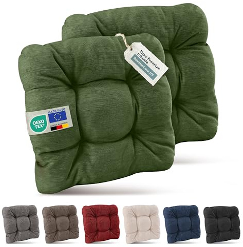 Beautissu 2er Set Premium Stuhlkissen UV-beständig Robust für Balkonstühle | 40x40cm Dunkelgrün 8cm dick Sitzkissen Outdoor Polster Gartenstuhl Sitzpolster Stuhl Kissen Indoor Sitzauflage HighLux SK