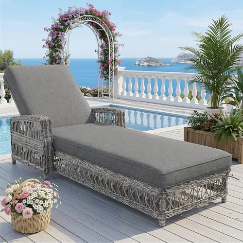 NNJN Outdoor-Liege aus Rattan, wetterfeste Sonnenliege mit Verstellbarer Rückenlehne, Gartenliege mit abnehmbarem Kissen, für Terrasse, Balkon, Poolbereich (grau (1 Set))