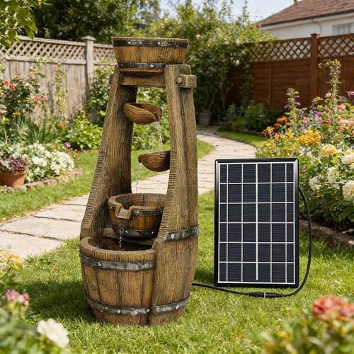 Fontaine Solaire d'extérieur avec Pompe – Décoration Aquatique créative – Fontaine Cascade à 4 Niveaux avec vasques superposées – Ambiance Aquatique en Circuit fermé pour Patio terrasse