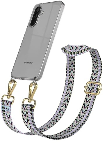 EAZY CASE Handykette - Verstellbares Taschenband kompatibel mit Galaxy A37, Schulterriemen, Handykordel mit Silikon Hülle, Umhängetasche, Lila Grün Gold