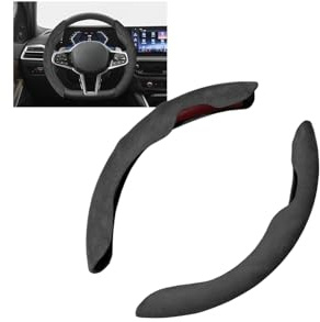 Rondrive Lenkradbezug Wildleder Auto Lenkradhülle Universal Segmented Lenkradschutz 3er Set Anti Rutsch Lenkradabdeckung Leder 37-39cm Lenkradschoner für D-Form Rundform 99% Auto SUV Lastwagen Grau
