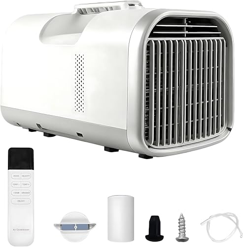 KPOUYYDS Portable Air Conditioner, Tent AC Unit 5100 BTU Fast Cooling 110/220V 400W Low Power 4-in-1 Quiet Compressor Auto-Evaporate 12H Timer Remote 60°F-88°F for Camping RV Small Room T1pro