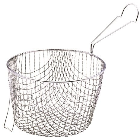 KitchenCraft Cesta para freidora, extra profunda, acero inoxidable, diseñada para mayor seguridad y para sartenes de 20 cm (8''), plateada