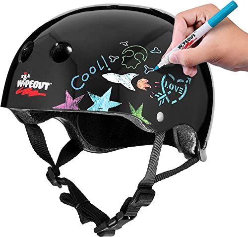 Wipeout Unisex Jugend, Schwarz, Dry Erase Kinder-Fahrradhelm für trocken abwischbare Marker, ab 8 Jahren, Alter 8+