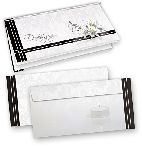 tatmotive Danksagung Trauerkarten 10 Sets, selbst bedruckbar/beschreibbar mit feinem Einlegeblatt, mit Umschläge